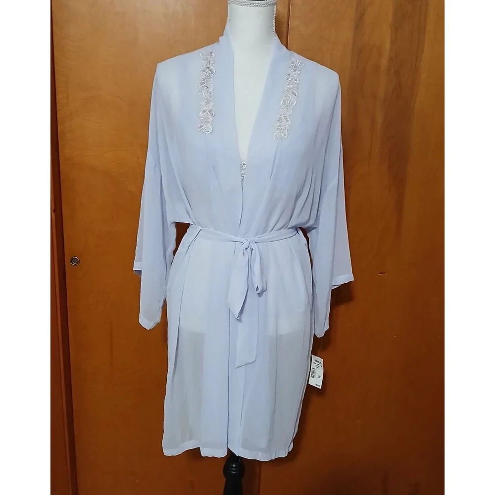 Expressions 2-Piece Lavender Cami Robe Sheer Sequin Collar Nighty Size Medium